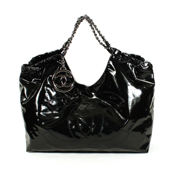 Chanel coco cabas XL black tote/shoulder bag vinyl/patent retail 2.6k RARE - Picture 2 of 12